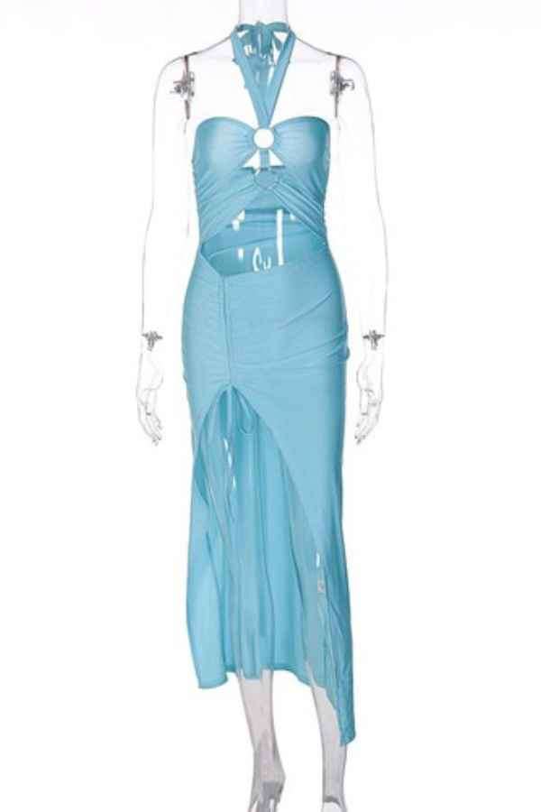 Sexy Halter Neck CutOut Side Slit Sleeveless Maxi Dress image 8