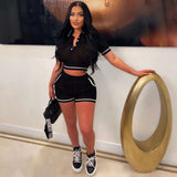 Knitted Two-Piece Shorts Set - L, Black image