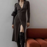 Ribbed-knit Wrap Midi Dress - M, Black image