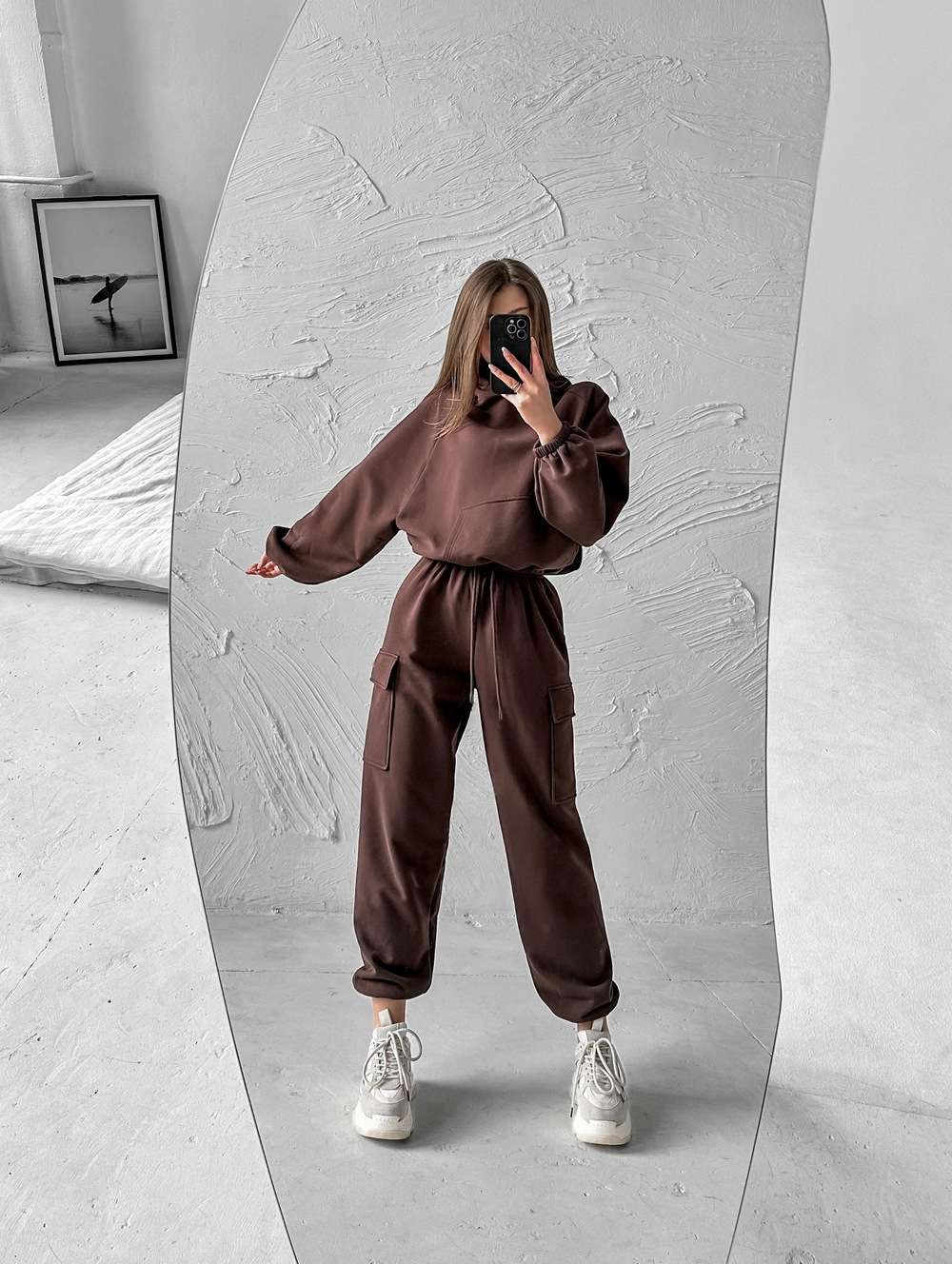 Loose Fit Hooded Sweatshirt With Joggers Co-ord Set - S, Bronze Brown image