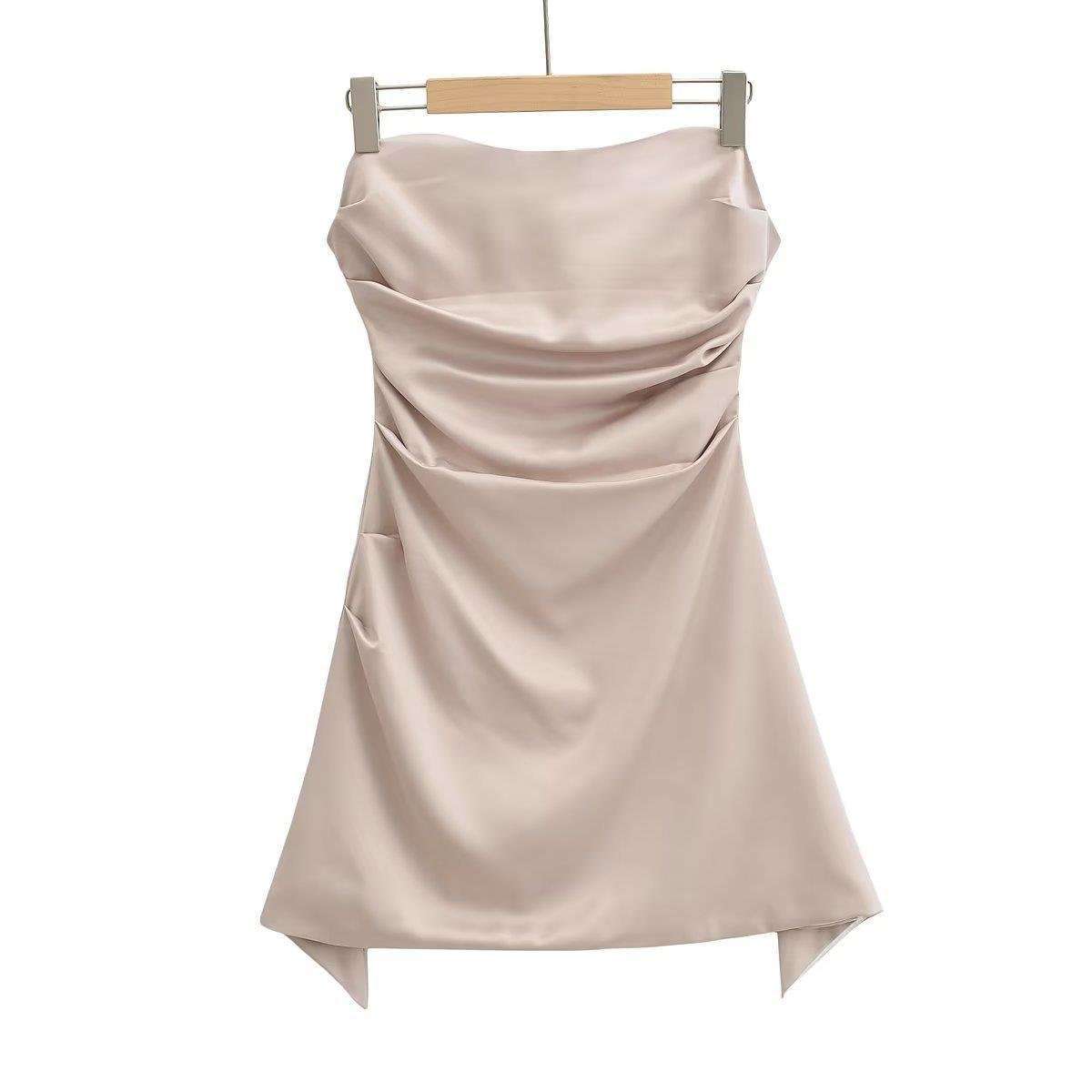 Strapless Ruched Mini Dress - L, Warm Taupe Beige image