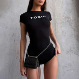 T-Shirt Romper with "TOXIC" Print - S, Black image