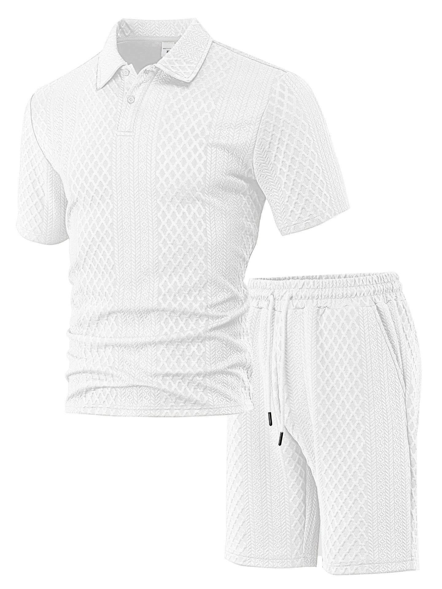Textured Polo and Shorts Set - XL, White image