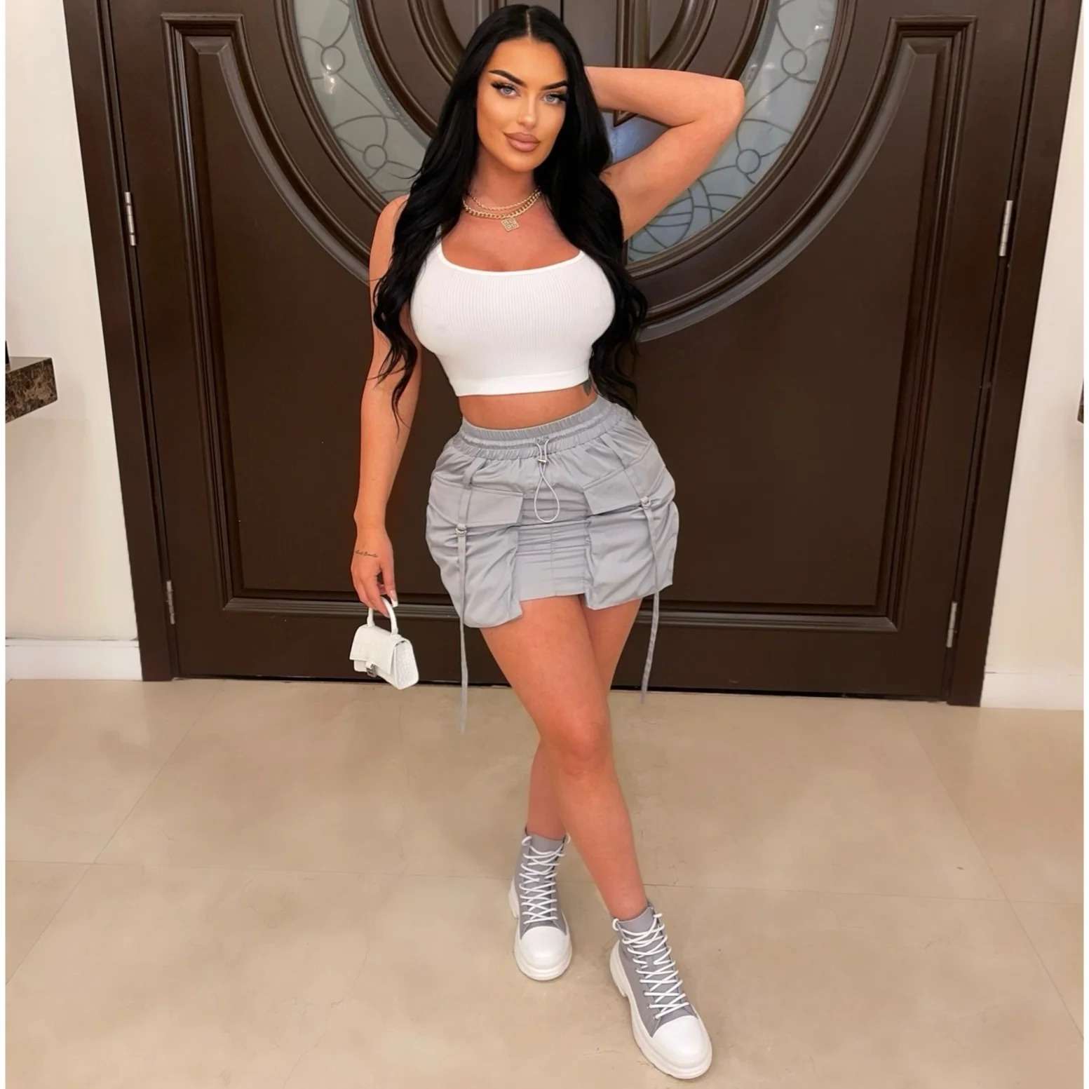 Casual Drawstring Mini Skirt - S, Grey image