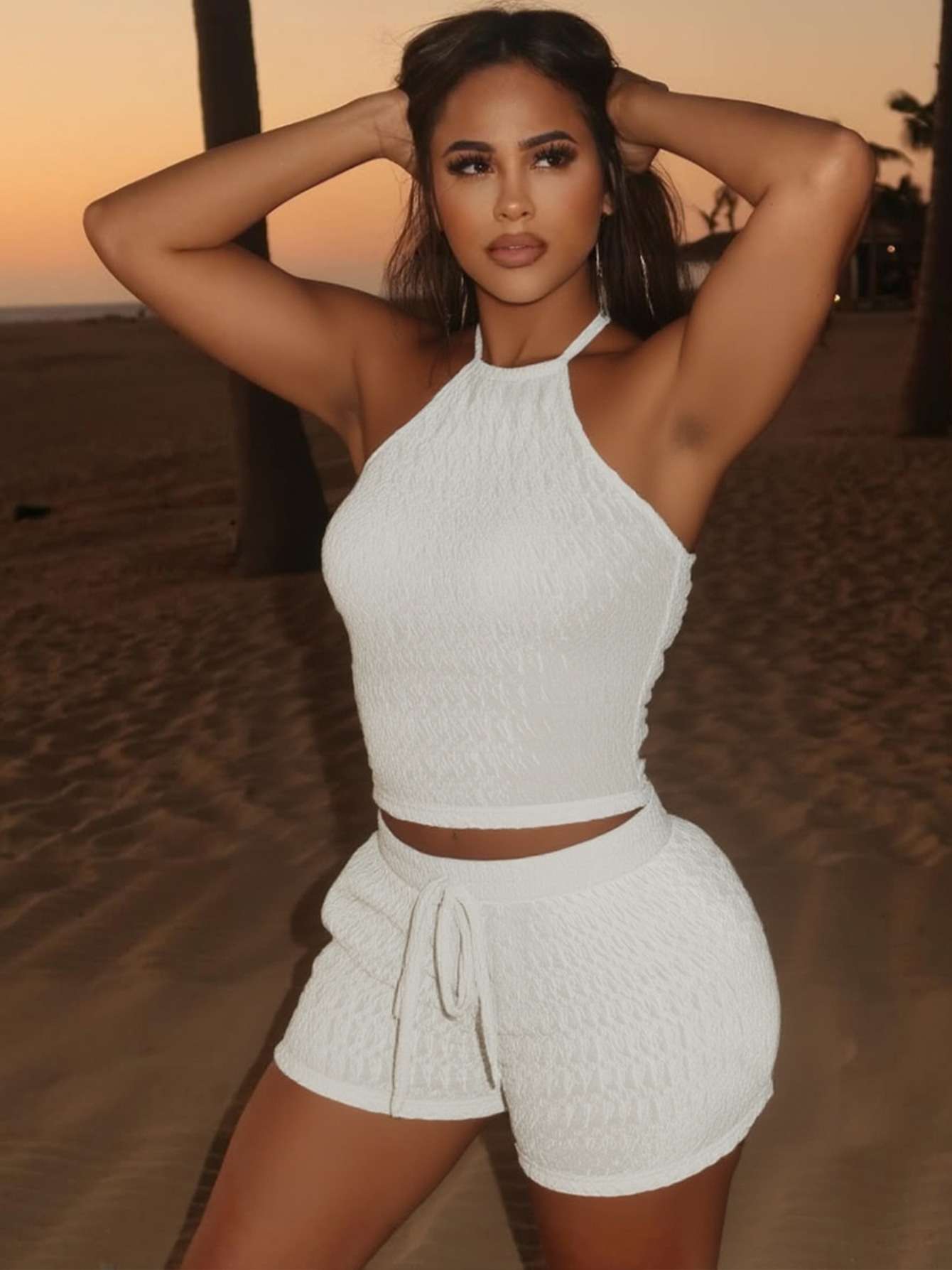 Sleeveless Crop Top and Shorts Set - S, White image