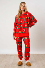 Festive Candy Cane & Star Christmas Pajama Set - M, Red image