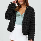 Faux Fur Textured Jacket - L, Black image