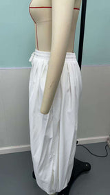White Drawstring Wide-Leg Pants image 5
