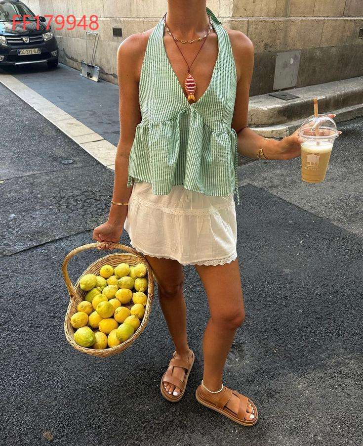 Striped Halter Crop Top - M, Green image