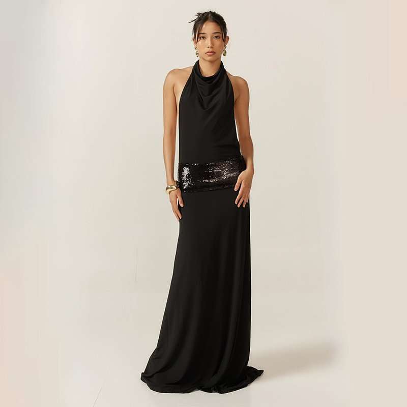 Halter Maxi Dress with Sequin Belt image 1