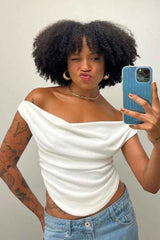 Sexy Plain Off Shoulder Ruffled Sleeveless Corset Top image 1