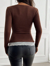 Ribbed Long Sleeve Button-Front Top image 5