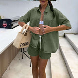 Button-Up Shirt and Shorts Set - L, Green image