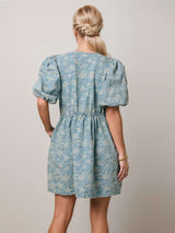 Floral Pattern Short Sleeve Dress with Bow Detail image 6