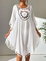 Crochet Front Beach Cover-Up Dress - Free Size, White image