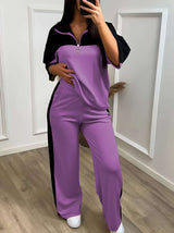 Casual Color Block Tracksuit - S, Purple image