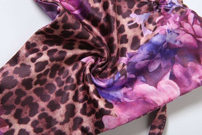 Leopard Floral Print Bikini Set with Ruffled Skirt image 4