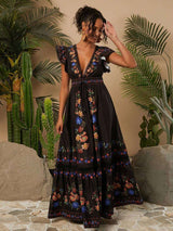 Bohemian pattern Floral Maxi Dress - S, Black image