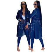 Classic Long Denim Trench Coat with Belt image 0