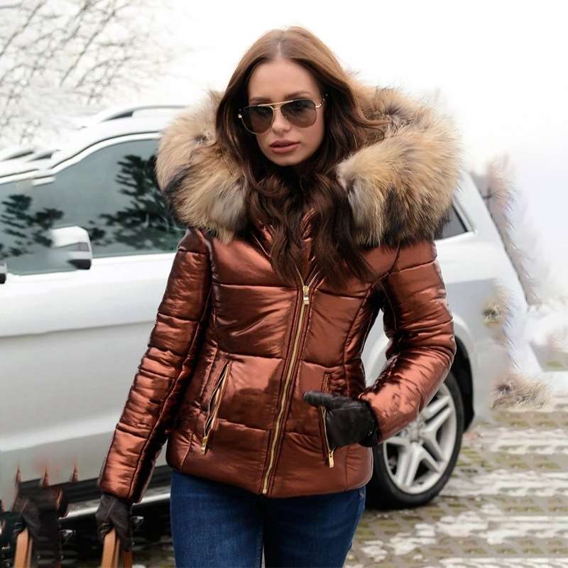 Winter Hooded Down Jacket Warm Overcoat - M, Brown image