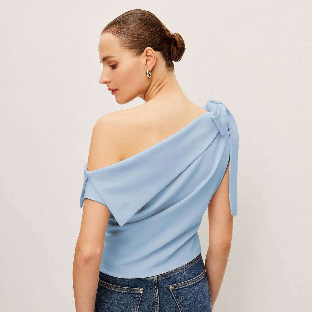 Asymmetrical Off-Shoulder Top - L, Sky Blue image
