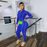 Long Sleeve Zipper Romper Jumpsuit - XL, Blue image