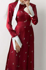 Print High Waist Maxi Dress - L, Red image