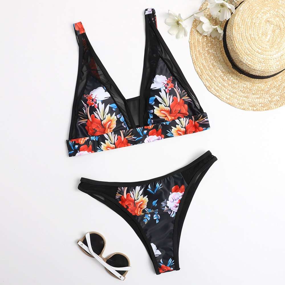 Sexy Mesh Floral Sling Swimsuit image 2