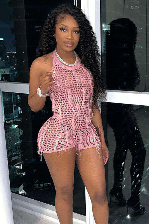 Hollow Out Knit Tassel Jumpsuit image 3