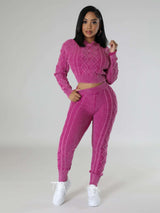 Cropped Sweater & Slim Fit Pants Set - M, Rose image