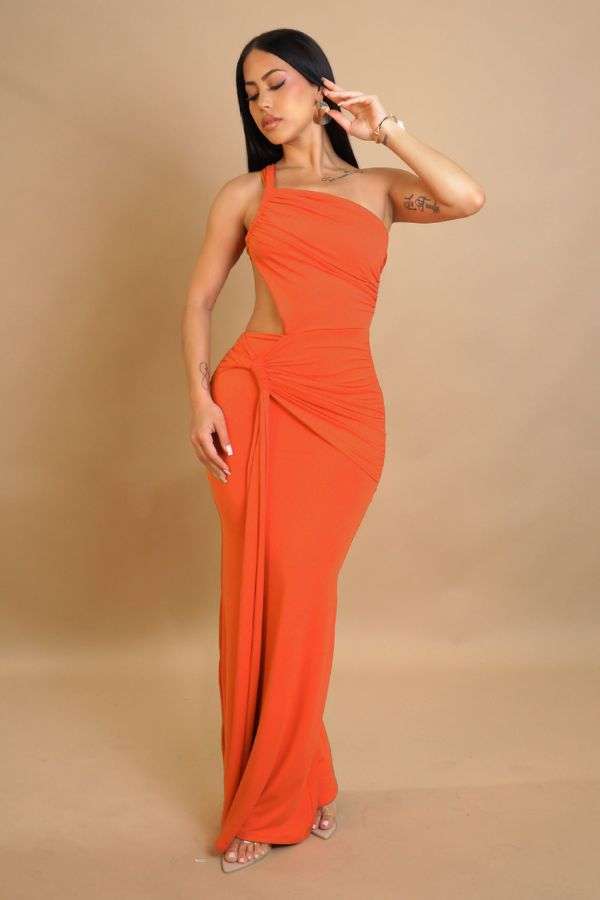 Elegant One-Shoulder White Evening Gown - M, Orange image