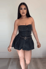 Urban Charm Belted Denim Skater Dress image 2