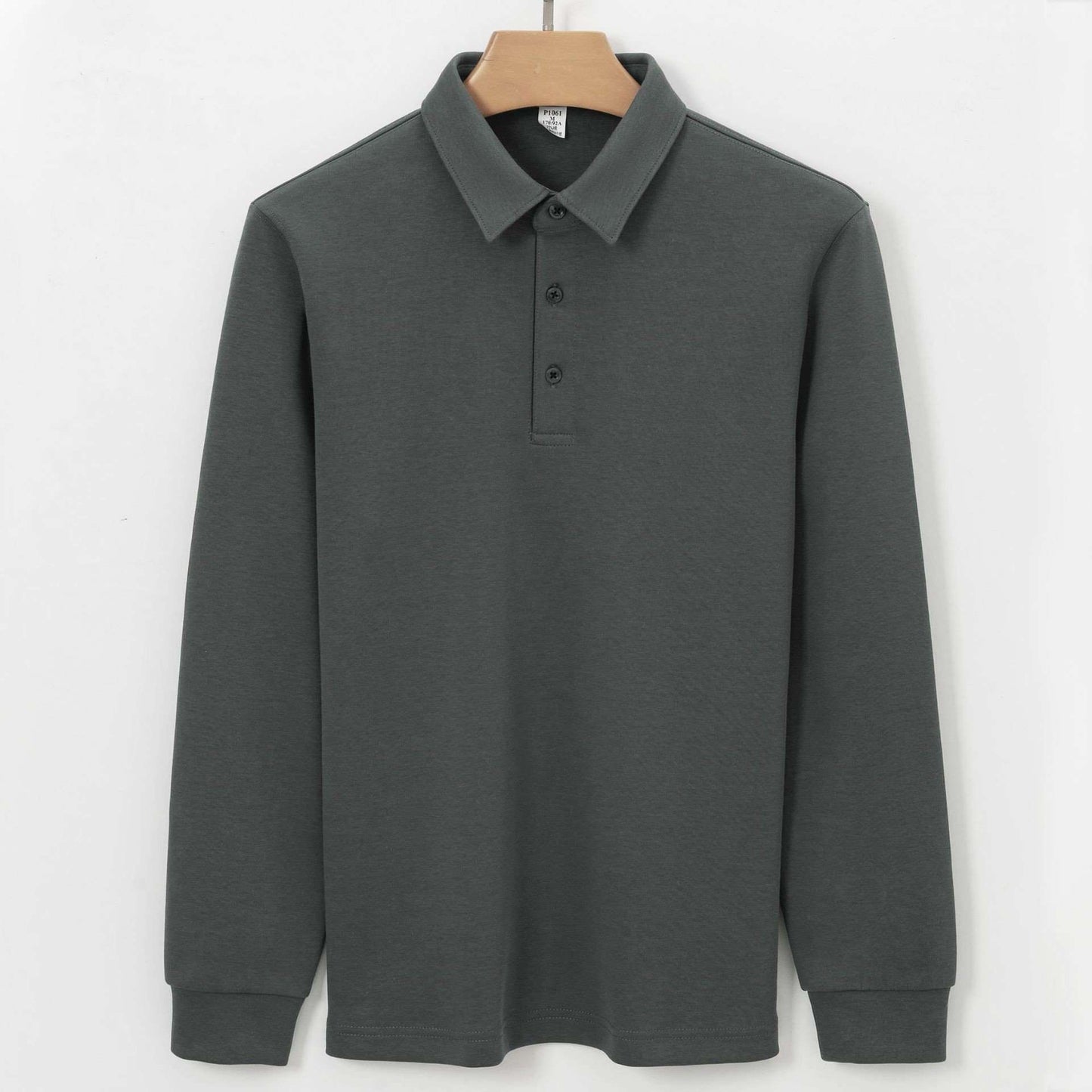 Long Sleeve Polo Shirt for Men - L, Dark Grey image