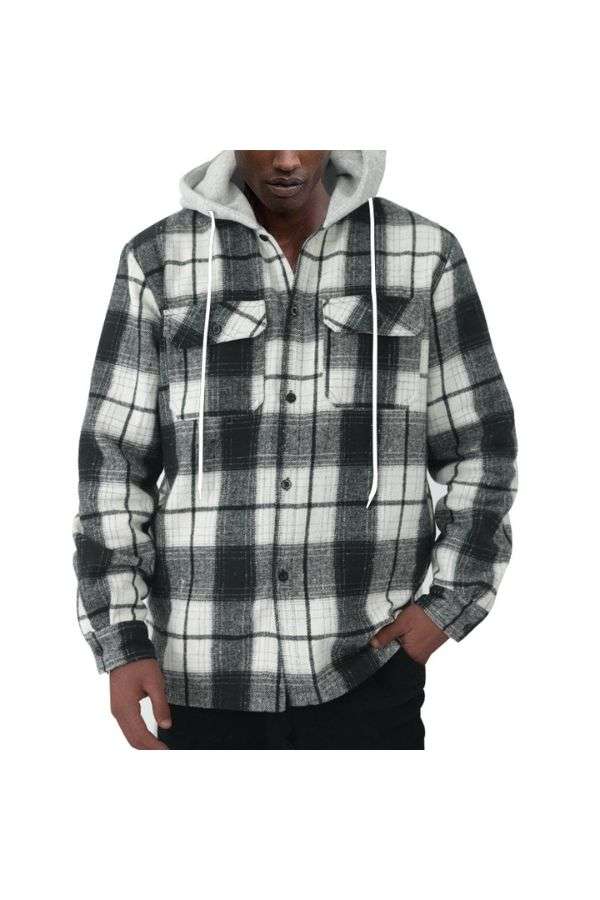 Casual Long Sleeve Shirt Jackets Hooded - L, Multi Grey image