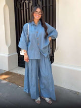 Women?s Striped Two-Piece Lounge Set - M, Blue image