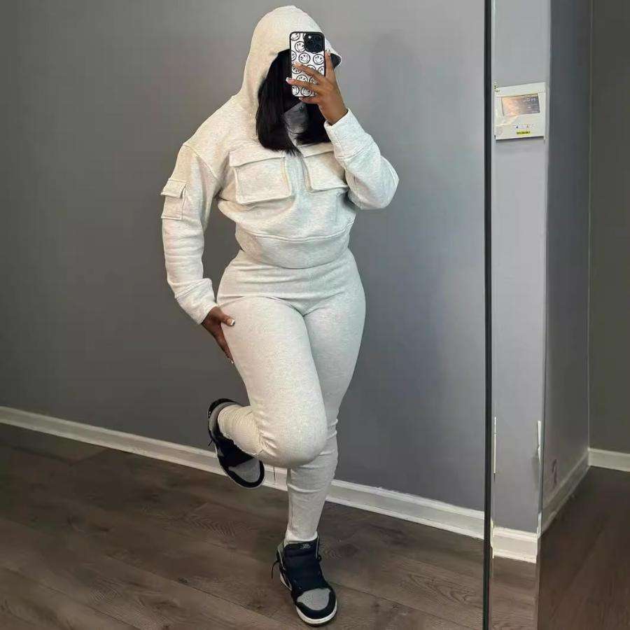 Hooded Split Hem Long Sleeve Pant Set image 5