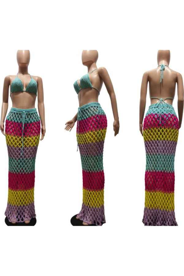 Sexy Multicolor CrochetKnit Bikini Three Piece Swimwear image 3