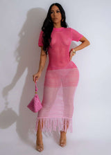 Ocean Breeze Crochet Maxi Dress - S, Pink image