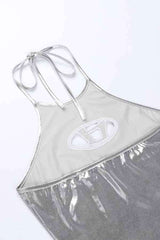 Sexy Halter Neck Metallic Sleeveless Fashion Crop Top image 5