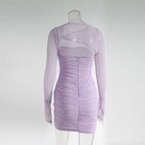 Ruched Bodycon Dress with Sheer Long Sleeves image 5