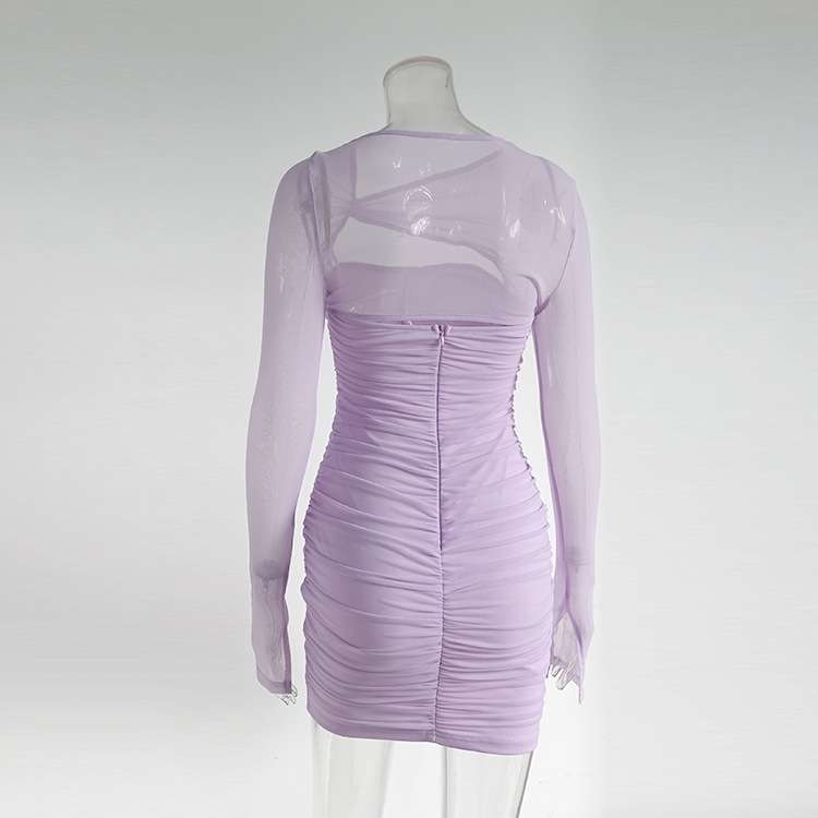 Ruched Bodycon Dress with Sheer Long Sleeves image 5