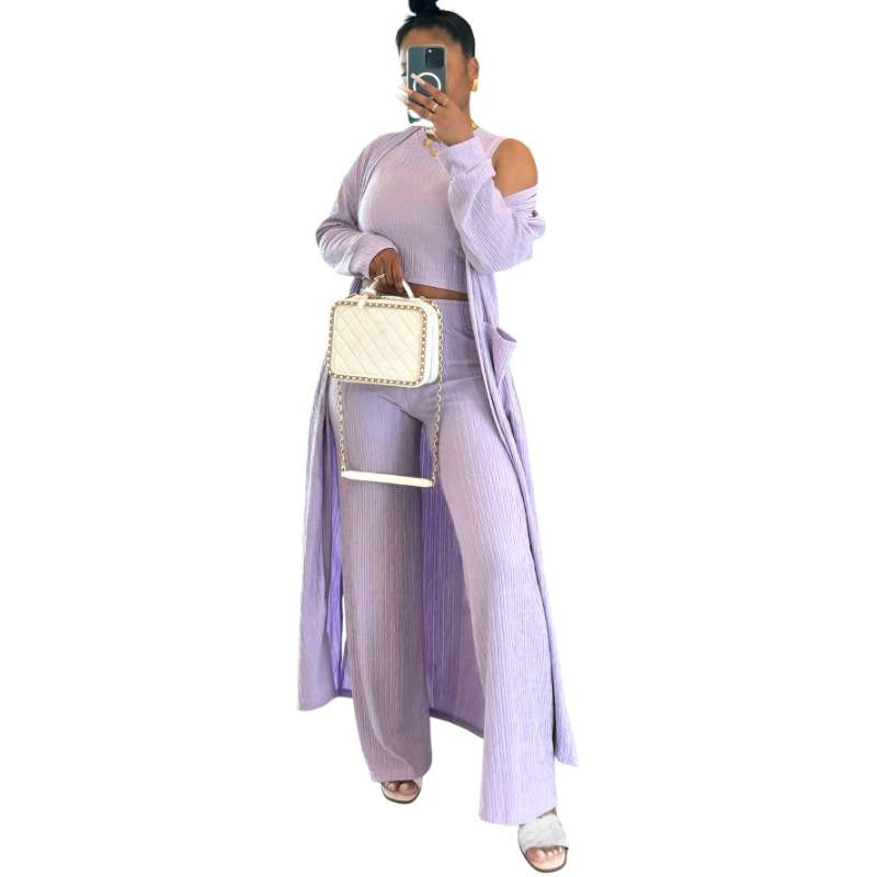 3-Piece Wide-Leg Pant Set - L, Purple image