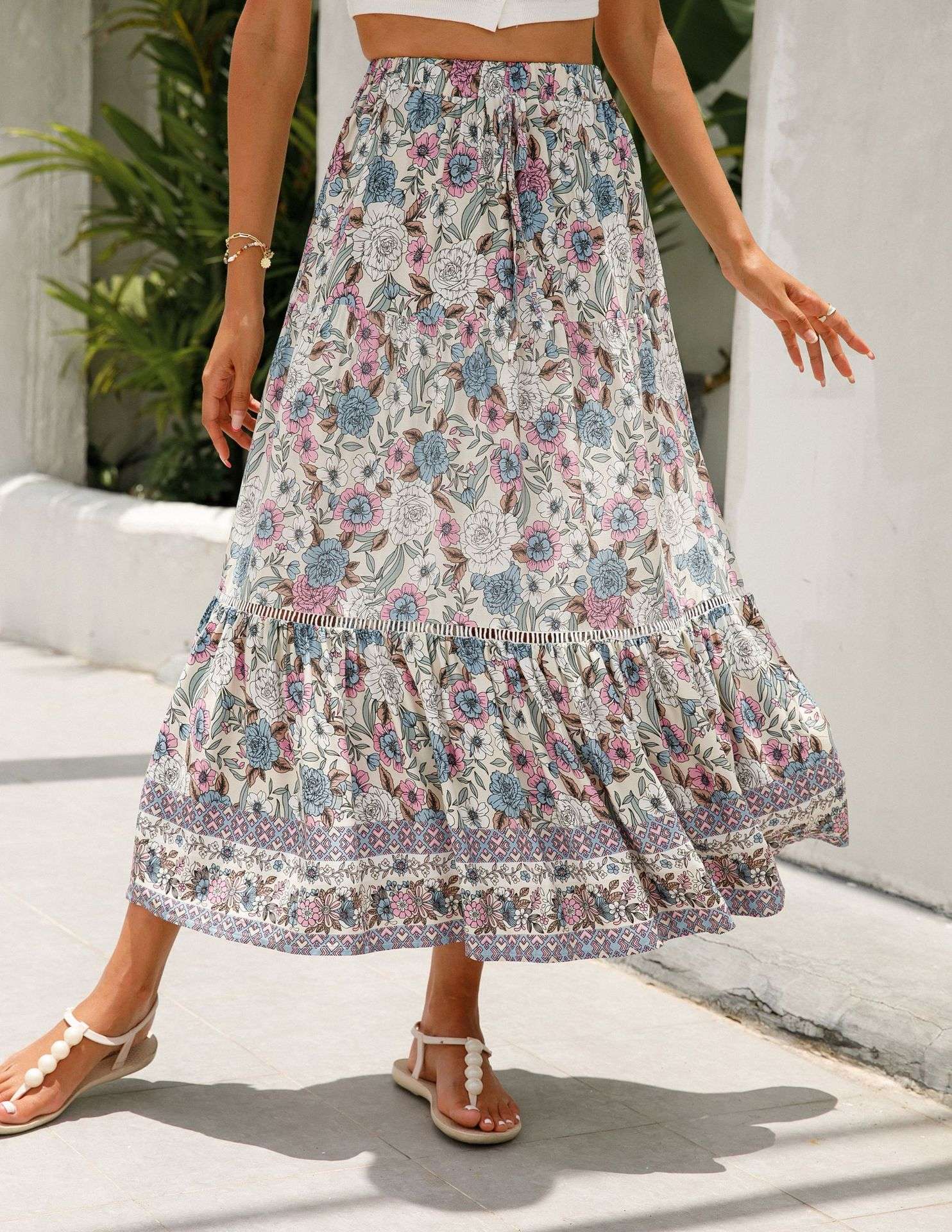 Floral High-Waisted Maxi Skirt - S, Multi Pink image