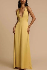 Deep V-Neck Maxi Dress - S, Yellow image