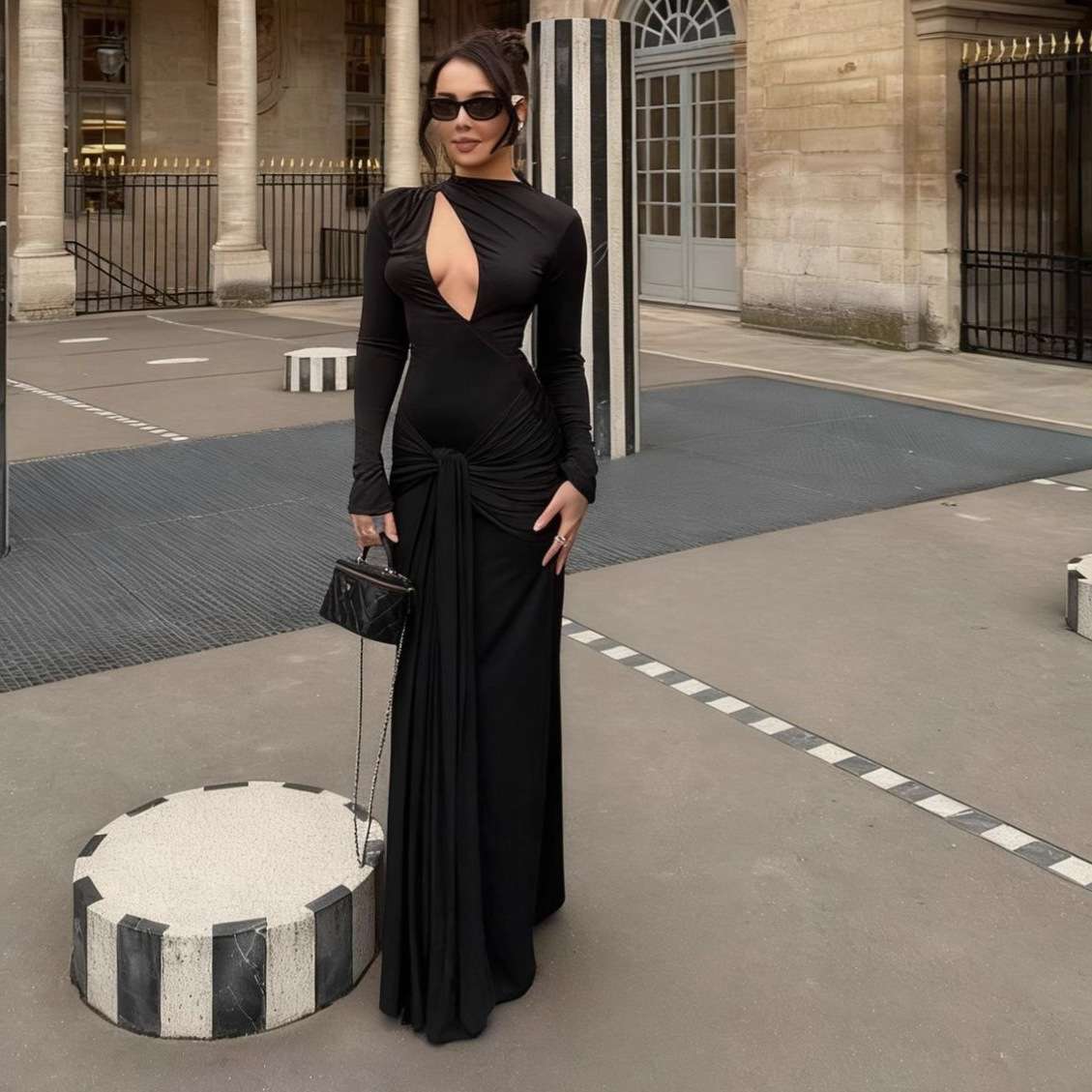 Cut-Out Maxi Dress with Long Sleeves image 1