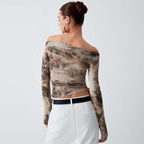 Off Shoulder Print Crop Top image 2