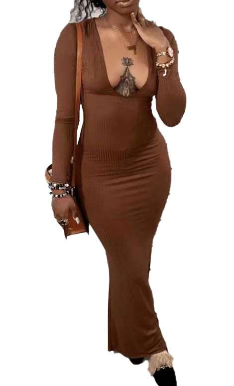 Deep V Cut Fitted Maxi Dress image 1