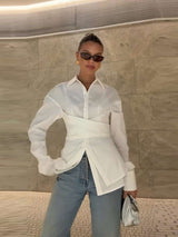 Button-Up Blouse with Peplum Detail - S, White image