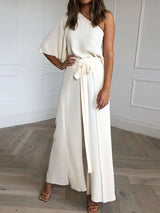 Long Sleeve Shirt & Wide-Leg Pants Set - L, White image