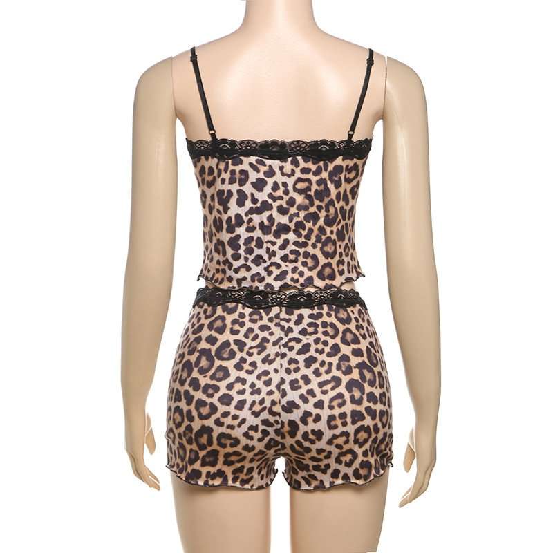 Leopard Print Lace-Trim Lounge Set image 4